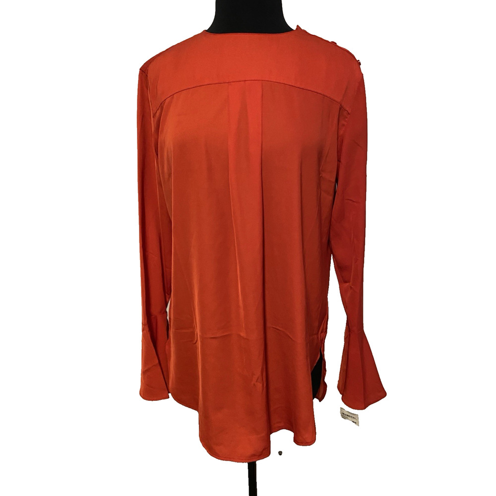 NWT Treasure Bond Womens Silky Blouse Size Small Red High Collar Office Modern